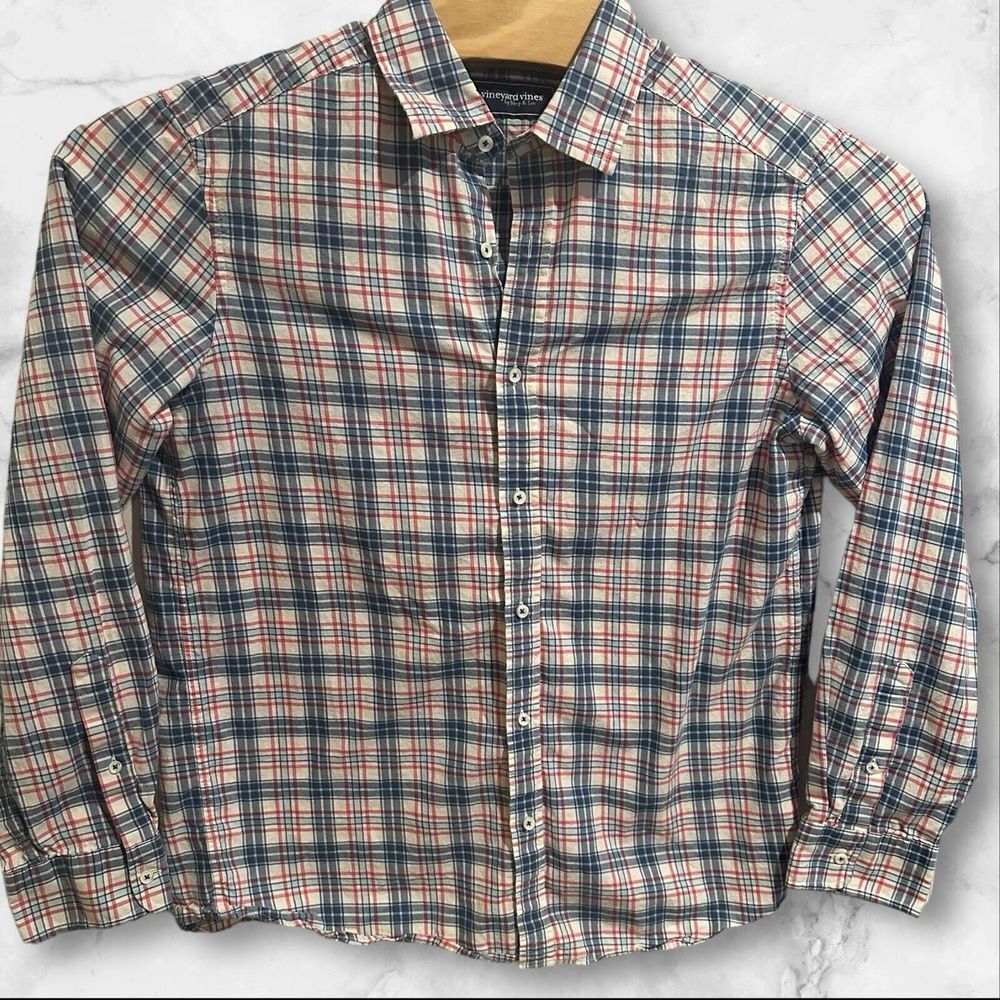 Vineyard Vines Shirt‎ Men's Medium Plaid Button Up Long Sleeve Cotton Cashmere
